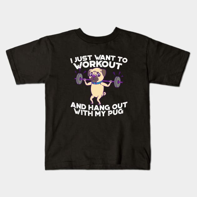 Pug lifting weights Kids T-Shirt by Doggo Gym